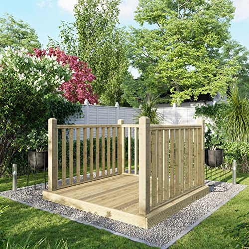 Powersheds High Grade Premium Wooden Decking Kit made from Timber Wood with Hand Rails on Three Sides, Easy Installation, Weather Resistance and Anti-Rot Protection