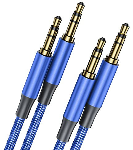 3,5 mm AUX-Kabel,[2 Stück, 1m+2m] geflochtenes Kopfhörerkabel Stecker auf Stecker,HiFi-Sound,AUX-Kabel,kompatibel mit Auto/Heim-Stereoanlagen,Lautsprecher,Sony,Echo Dot,Kopfhörer,Beats,iPod iPad-Blau