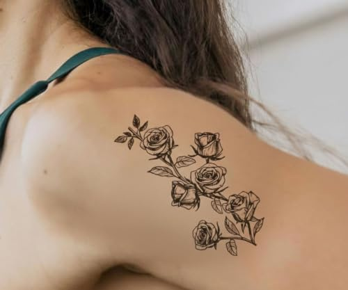 Rosenranke (Schattentattoo) - Forever Never® | Temporäre Tattoos für Erwachsene - Hält bis zu 2 Wochen | vegan, wasserfest, EU-zertifiziert