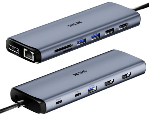 SSK Dock Thunderbolt 4 8K, docking station per MacBook 3 monitor, hub USB C da 10 Gbps 2 HDMI, Displayport, Ethernet, PD da 100 W per laptop iPhone 15/Mac