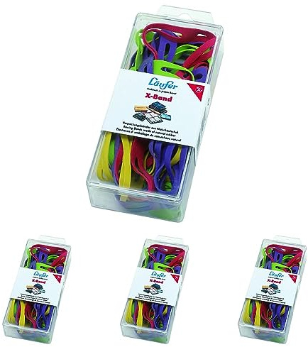 Läufer 59074 Rondella X-Band, elastische Kreuzbänder, Gummibänder 80 x 11 mm, Durchmesser 50 mm, 30g Dose, bunt (Packung mit 4)