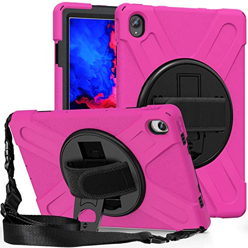Juaupepo Funda resistente para Lenovo Tab P11 de 11 pulgadas 2020(TB-J606F)/P11 Plus 2021 (TB-J616F), funda híbrida portátil a prueba de golpes con asa de velcro giratoria de 360°, correa para el