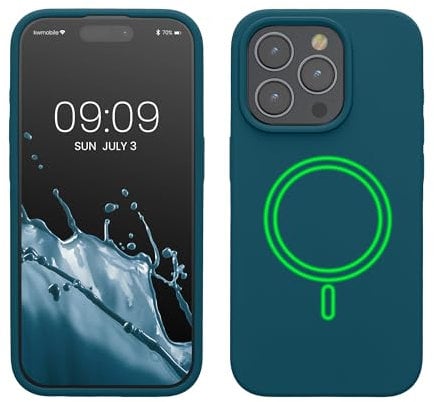 kwmobile TPU Silicone Case Compatible with Apple iPhone 15 Pro - Case Magnetic Cover - Compatible with MagSafe - Teal Matte
