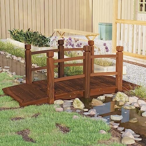 INLIFE Gartenbrücke mit Geländer 150x67x56 cm Massivholz Fichte,17,65 KG,363356