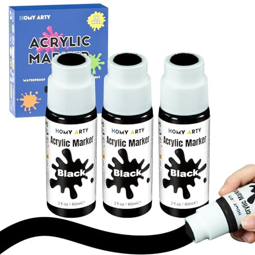 HOMY ARTY Acrylstifte 18mm Breites, 3 Schwarze farben Jumbo-Filztipp, wasserdichte und dauerhafte Lackierstifte zum Gemälde