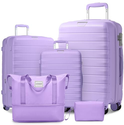 LARVENDER Set di valigie da 5 pezzi, bagagli espandibili Softside, Viola, 5 Piece Set
