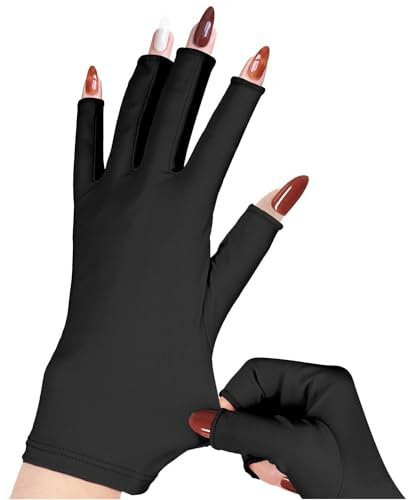 chemotex UV Nail Gloves, Professional UPF50+ Protection UV Gloves for Gel Manicures, Art Skin Care UV Gloves for Gel Nail Lamp, Fingerless Gloves for Protect Hands from Harm, Black