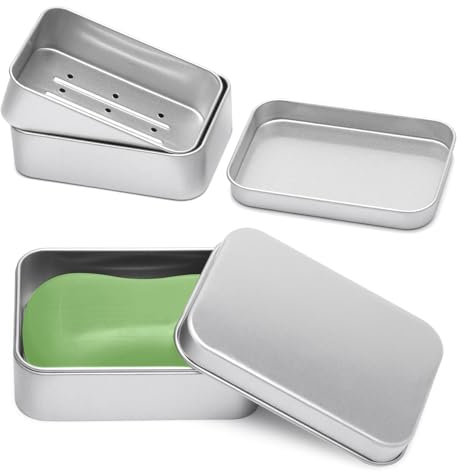 Bczhieulw 2 Piezas jabonera de Viaje,jaboneras para Pastillas de jabon,jabonera champu Solido,Caja Metalica pequeña,de Aluminio con Rejilla de Goteo extraíble