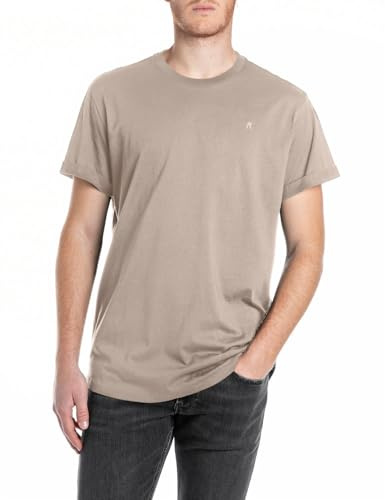 Replay Herren T-Shirt Kurzarm Rundhalsausschnitt, Turtledove 829 (Beige), S