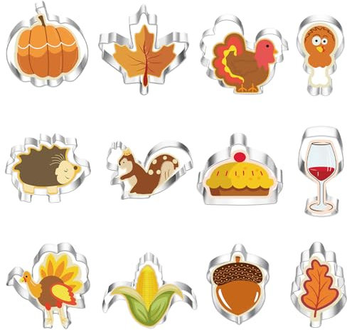 DECUIOCC Set di Formine per Biscotti Autunnali del Ringraziamento da 12 Pezzi, Formine per Biscotti in Acciaio Inossidabile Zucca, Set di Formine per Biscotti in Acciaio Inossidabile
