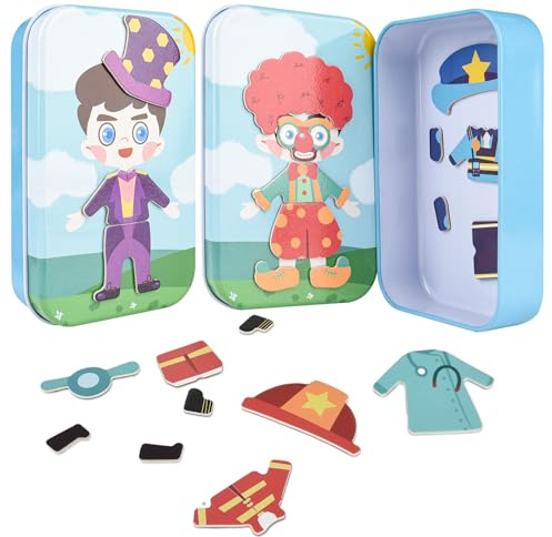ASTARON Magnetic Puzzle for Boy, Kids Portble Travel Activities Educational Toys with 23 Puzzles Tin Box, Fridge Magnets for toddlers, Promotes Imagination and Concentration