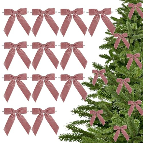 LiBongTa Fiocchi pre-legati in velluto rosa antico da 8,9 cm, fiocchi regalo per regali, fiocchi con lacci intrecciati per ghirlande, albero di Natale, decorazioni per feste, artigianato, confezioni