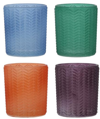 Teelichthalter aus Glas, Votivkerzenhalter für 4-teiliges Set, bunte Glas-Teelichthalter, für Dekoration, Tisch-Mittelstücke, Zuhause, Partys, Hochzeitsgeschenke (Zickzack)