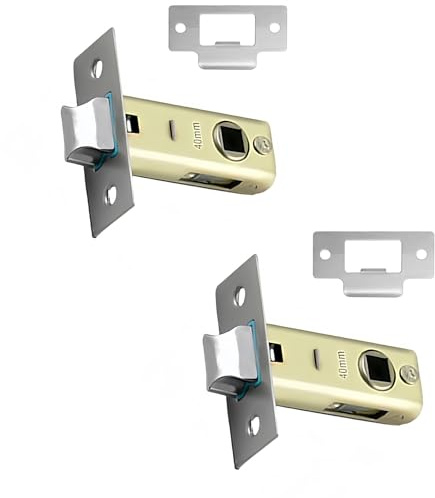 Hotooldo 2 Pcs 40mm Stainless Steel Door Latch,Flat Tubular Mortice Latch,Mute Door Sprung Latch,with Stainless Steel Panel (‎‎Flat 40mm)