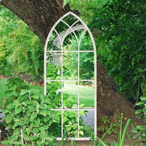Ymahizax Weißer Vintage Spiegel, Dekorativer Spiegel Oval, Fensterspiegel, Industrial Style, 100 x 40 cm, Geeignet für Den Innen- und Außenbereich