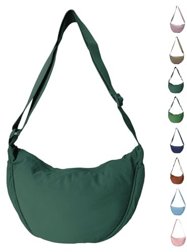 Uwiyo Halbmond Tasche Damen Nylon Crossbody Moon Bag Hobo Halfmoon Bag Halbmond Umhängetasche Dumpling Schultertasche mit verstellbarem Gurt für Damen Mädchen (Dunkelgrün)