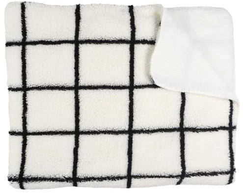 HOME DECO FACTORY, TX0094, Plaid Sherpa Doux à Carreaux Noir et Blanc, Idéal pour Canapé ou Lit, Textile d'Intérieur Confortable et Élégant, 130x160 cm, Blanc et Noir