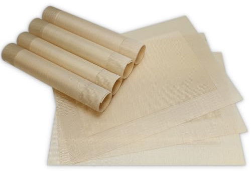 Moderne Tischsets in Champagner im 8er Set - Abwaschbare Platzsets als rechteckige Tischuntersetzer - Gewebtes Platzdeckchen als Tischunterlage für Esstisch Wohnzimmer Tisch-Deko