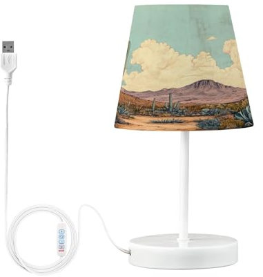 JUMBEAR Piccola lampada da tavolo per la cura degli occhi, lampade da comodino a forma di cactus, con paralume in tessuto di lino, per camera dei bambini, soggiorno, ufficio, scrivania, M