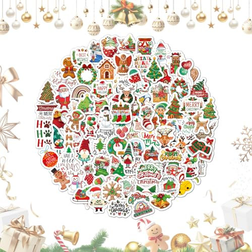 Horuili® 100 Piezas de Pegatinas de Navidad para Tarjetas, Scrapbooking, Libro de Viaje, Tazas, Ordenador - Adornos Navideños