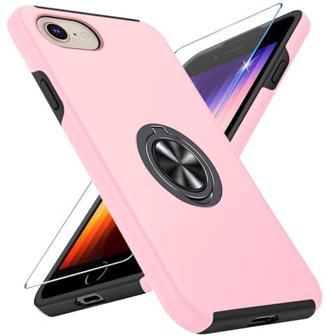 Vaki Funda para iPhone SE/8/7 con protector de pantalla, funda protectora Phone SE 2020 2022 8 7 funda con anillo magnético soporte resistente a los arañazos resistencia a las caídas a los golpes para