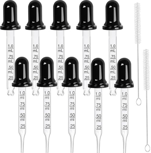 luckaide Glaspipette 1ml, 10 Stück Glastropfer mit Messungen, Pipette Glas Dropper Pipettentropfer mit Gummikopf Pipetten Tropfpipette für Medizin ätherische Öle Ernährung Ohr Labor