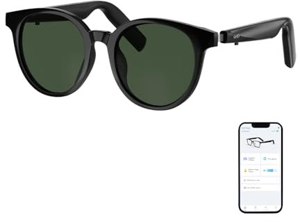 GetD AI Glasses Smart Glasses, Polarisierte Sonnenbrille, Bluetooth Smart Sonnenbrille für Damen Herren, 2-in-1 Kopfhörer und Brille (Schwarzer Rahmen + grüne Linse)