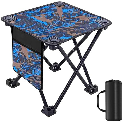 BORDEAG Tabouret de camping pliable portable avec poches latérales, mini chaise de camping, tabouret de pêche avec sac de transport, tabouret d'extérieur pliable pour voyage, pêche, pique-nique
