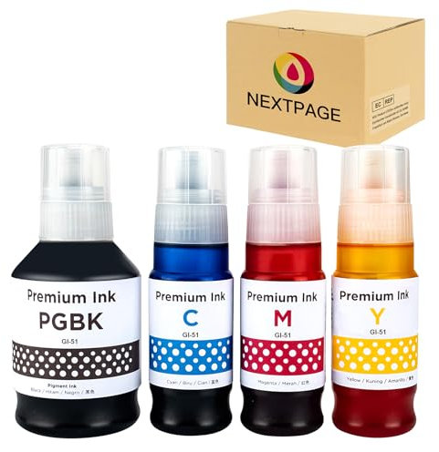 NEXTPAGE GI51 GI-51 Ink Compatible with Canon Pixma GI 51 Ink Bottle for Pixma G1520 G1530 G2520 G2560 G2570 G3520 G3560 G3570 G3571 G3572 G4570 Printer Black Cyan Magenta Yellow (4 Pack)