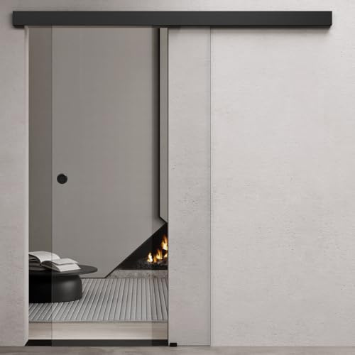 Durovin 775 × 2050mm Internal Sliding Glass Door – 8mm Clear Tempered Glass, Soft Close System, Premium Black Hardware&Round Handle, Heavy-Duty 5ft Track for Bathroom, Kitchen, Living Room & Bedroom