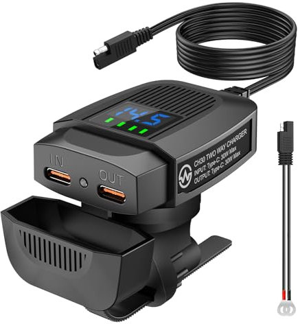 Motorcycle USB Charger,Two Way Charger,Dual Type-C PD Quick Charge 3.0 with LED Voltmeter, Waterproof Quick Disconnect SAE to USB Adapter,Charging for Phone and Charging for Motorcycle Battery etc.
