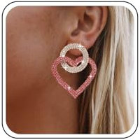 TseenYi Boucles D'oreilles Grand Coeur En Strass Boucles D'oreilles Gouttes De Cristal Coeur Rose Boucles D'oreilles Pendantes Cercle Creux En Strass Boucles D'oreilles Clous Cz