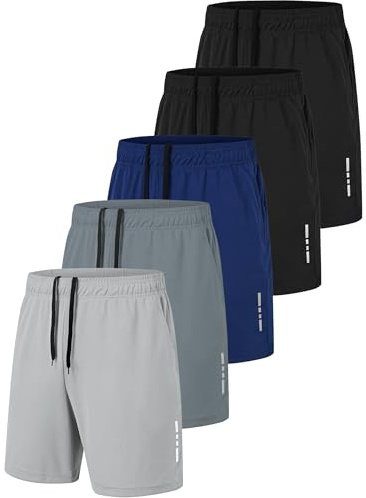 xtuwkzo Short de Sport Homme Séchage Rapide Bermuda Short Course a Pied Homme Running Gym Basketball Tennis Sportsear Bermudas avec Poches, Noir/Noir/Gris Foncé/Bleu Marine/Gris Clair 3XL