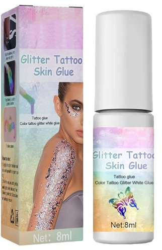 Colle de tatouage à paillettes pour Halloween, colle pour la peau pour tatouages pailletés, flacon pinceau à paillettes, colle pour paillettes, colle à paillettes soluble dans l'eau, spray pailleté