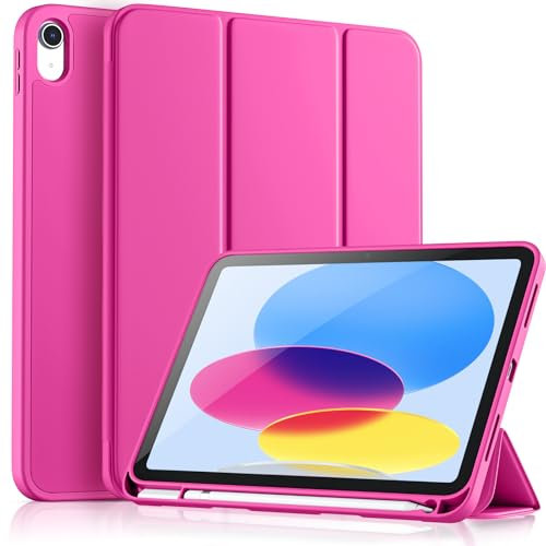 Vobafe Hülle Kompatibel mit iPad A16 11/10 Generation (Modell 2025/2022, 10,9/11 Zoll), Flexible TPU Rückseite, stoßfeste Schutzhülle mit stifthalter, Auto Schlafen/Wachen, Rosa