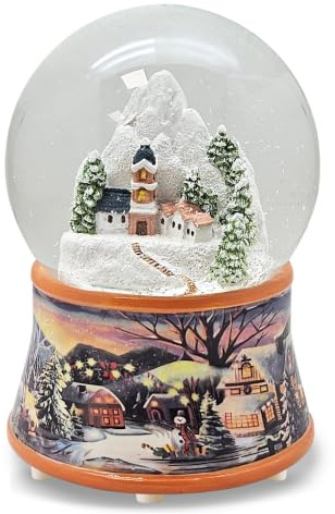 Schneekugel Weihnachten Spieluhr | Bergdorf | B: 10 cm | 20339 | Breite: 10 cm, Höhe: 14 cm | Winterlandschaft verschneite Berge | Schüttelkugel Weihnachtsdekoration | mit Musik