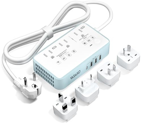 220V to 110V Voltage Converter US to Europe, 2000W Voltage Converter for European Travel with 3 AC 2 USB-C 2 USB-A Ports, and EU/UK/AU/IT European Travel Plug Adapter