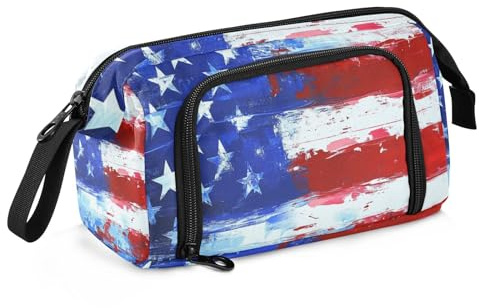 KLL Federmäppchen mit großem Fassungsvermögen, tragbares Federmäppchen für Teenager für Erwachsene, College, strukturiertes Americana-Banner