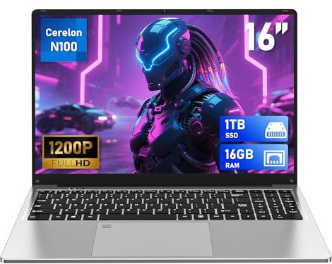 FUNYET Laptop Computer, Notebook 16 Inch 16GB RAM 1TB SSD, N100 Processor (up to 3.6 Ghz), FHD 1920 x 1200 Display, Support WiFi 5, USB3.0, 6000mAh Battery
