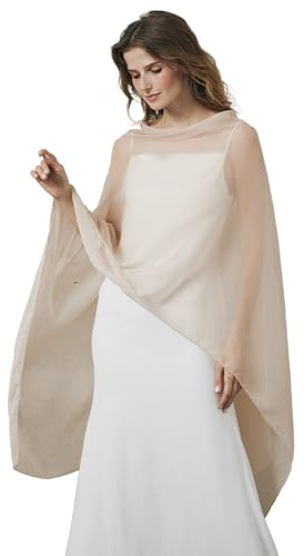 BEAUTELICATE Damen Sheer Stola Elegant Crepe Schal Wrap Poncho Cape Leicht Shrug Tuch für Braut Abendkleid Hochzeit Brautkleid