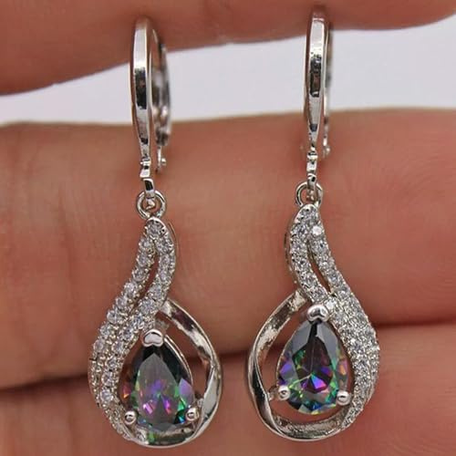 Mystic Topaz 925 Silber Edelstein Tropfen Baumeln Ohrringe Frauen Mädchen Party Schmuck