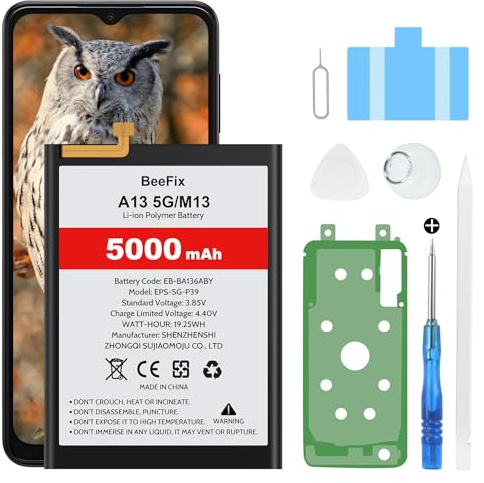 Beefix Akku für Samsung Galaxy A13 5G SM-A136, EB-BA136ABY 5000mAh Li-Ion Polymer Ersatzakku für Galaxy M13 5G SM-M136 mit Reparaturwerkzeugen