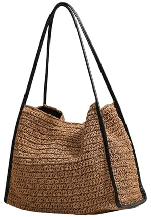 Élégant sac de plage en paille pour femme - Grande capacité - Poignée souple - Pour les fêtes sur la plage et le quotidien