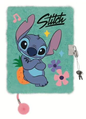 St.Majewski - Tagebuch Mädchen mit Schloss Flauschig Plüsch - Notizbuch A5 - Kinder-Tagebuch - 96 Blätter - Stitch Motiv