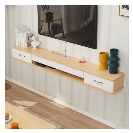 Xuanyingfafafa Floating Tv Stand, Solid Wood Floating TV Stand, Wall-Mounted Cabinet for Small Spaces, Narrow Modern Design(Raw wood)