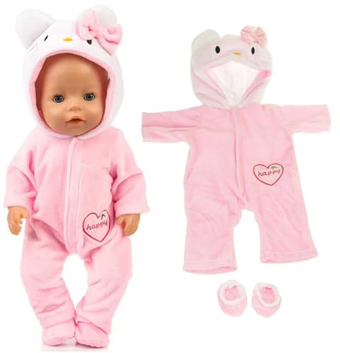 YAOYYG Puppenkleidung für Baby Puppen, Kompatibel mit 35-43 cm New Born Baby Puppen, Original Niedliche rosa Katze aus Baumwolle für Jungen und Mädchen, Geschenke für Mädchen Jungen
