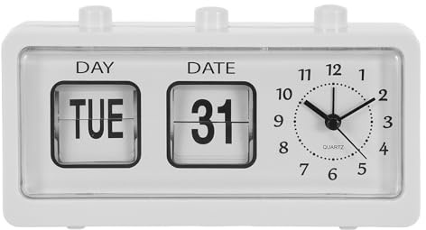 BESPORTBLE Retro Flip Wecker mit Kalender, Manueller Tischwecker mit Alarm und Einstellbarer Datumsanzeige, Mechanische Klappuhr ohne Batterie für Büro, Kinderzimmer, Schreibtisch und Lernzimmer