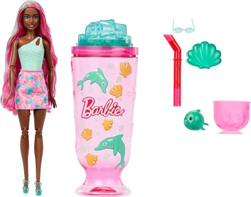 Barbie Sea Slushy Series Pop Reveal Doll & Accessories | Fashion Doll & Pet, 8 Surprises Including Sensory Slime and Color Change Hair, Ages 3+, JKF60