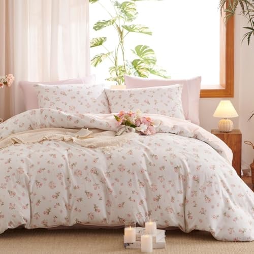 Sedefen Housse de Couette 140x200 Rose Fleurs Enfants Filles en Microfibre