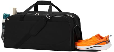 LONALIA 47L Sporttasche mit Schuhfach, 24 Zoll, Schwarz | Trolley-Aufsteckfach, wasserabweisend, vielseitige Sport- und Reisetasche für Sport, Reisen, Wochenende, Übernachtung